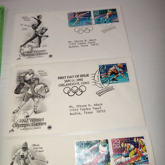 Set 3 FDC 1992 Winter Olympic Games Sports Stamps Collectibles Vintage USA Cover - Picture 4 of 5